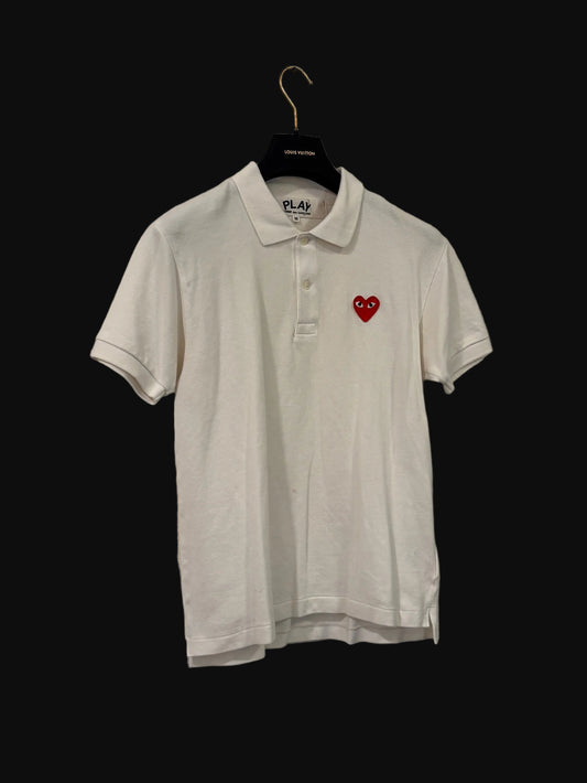 COMME des GARÇONS Play Heart Polo White - Size Medium - Pre-Owned