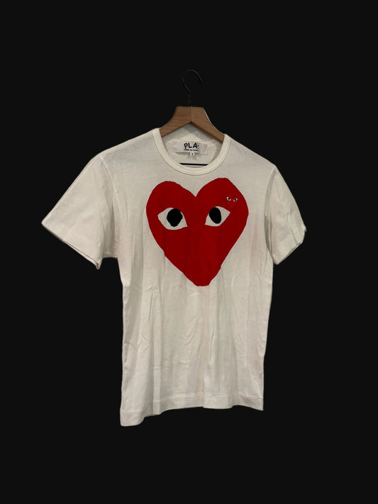 Comme Des Garçons Play Heart Tee White - Size Small - Pre-Owned
