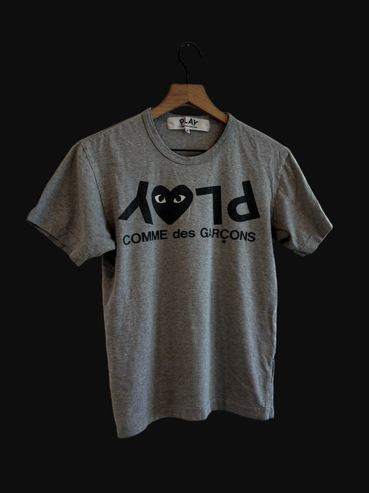 Comme Des Garçons Play Tee Grey - Size Medium - Pre-Owned